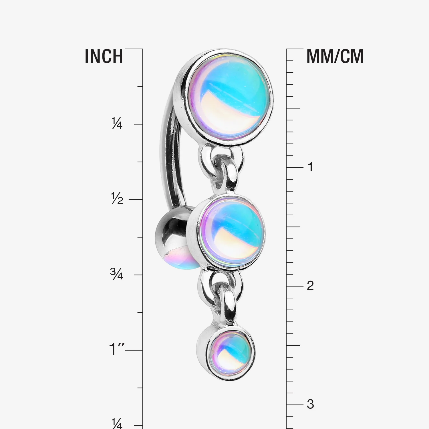 Irisdescent Sparkle Triple Gem Reverse Belly Button Ring - Image 2