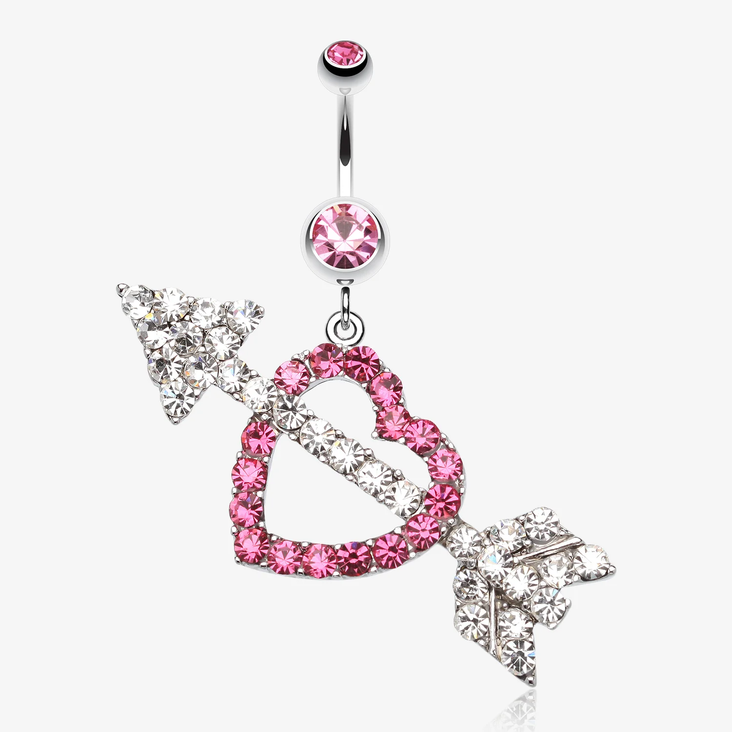Jeweled Heart Arrow Belly Ring