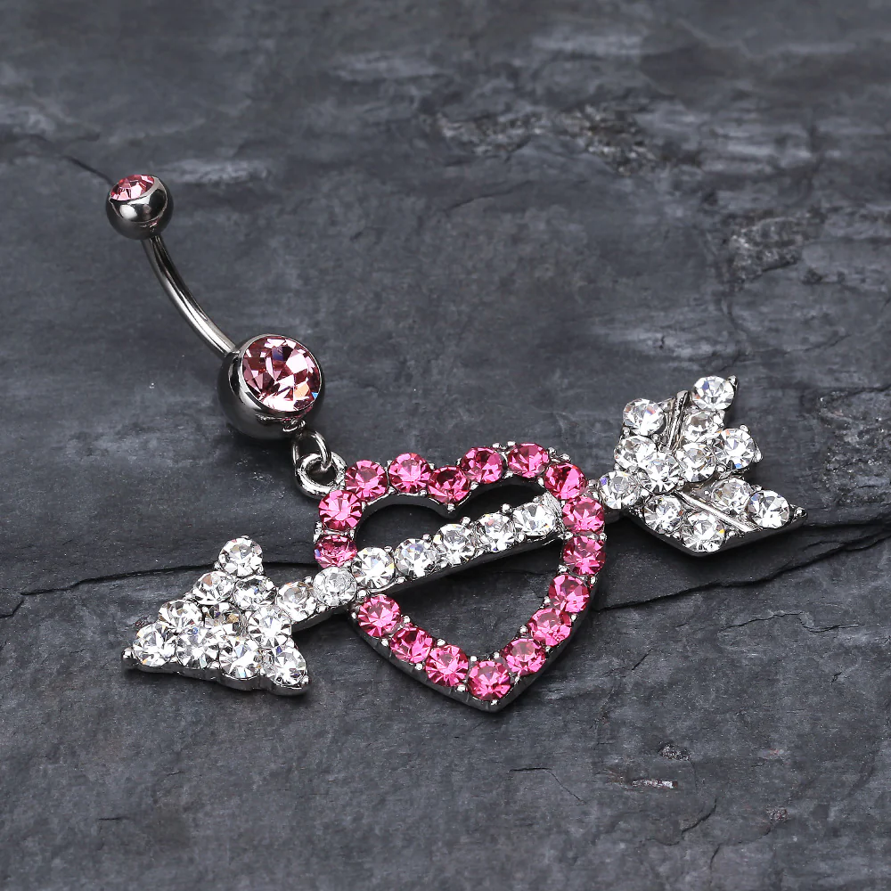 Jeweled Heart Arrow Belly Ring - Image 3