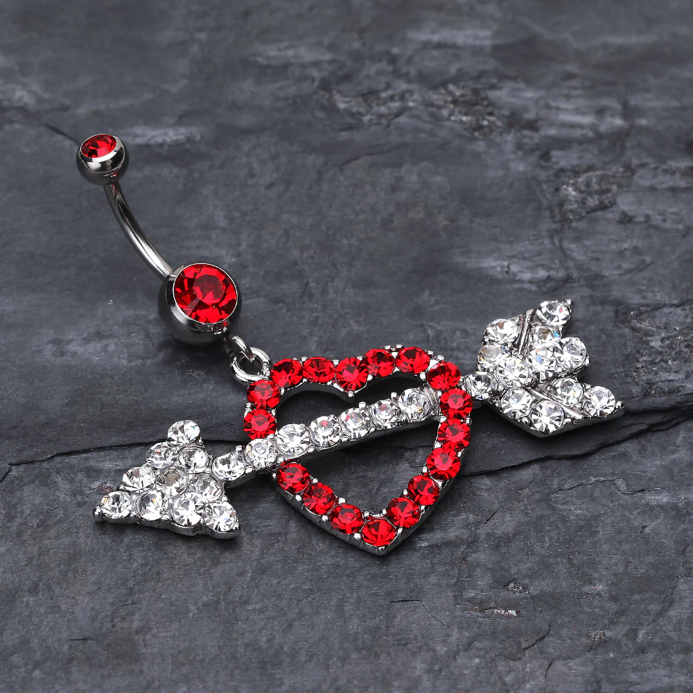 Jeweled Heart Arrow Belly Ring - Image 3