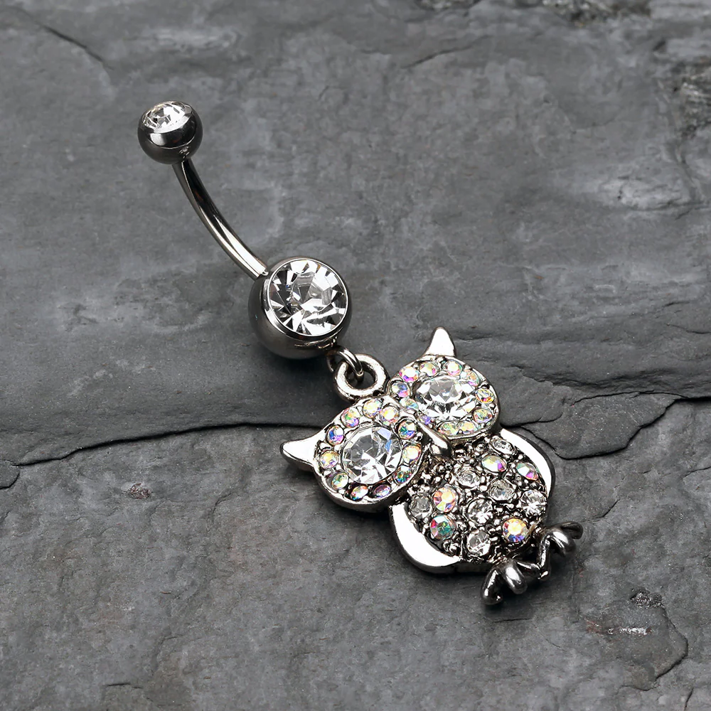 Jeweled Sparkling Owl Dangle Belly Ring - Image 3