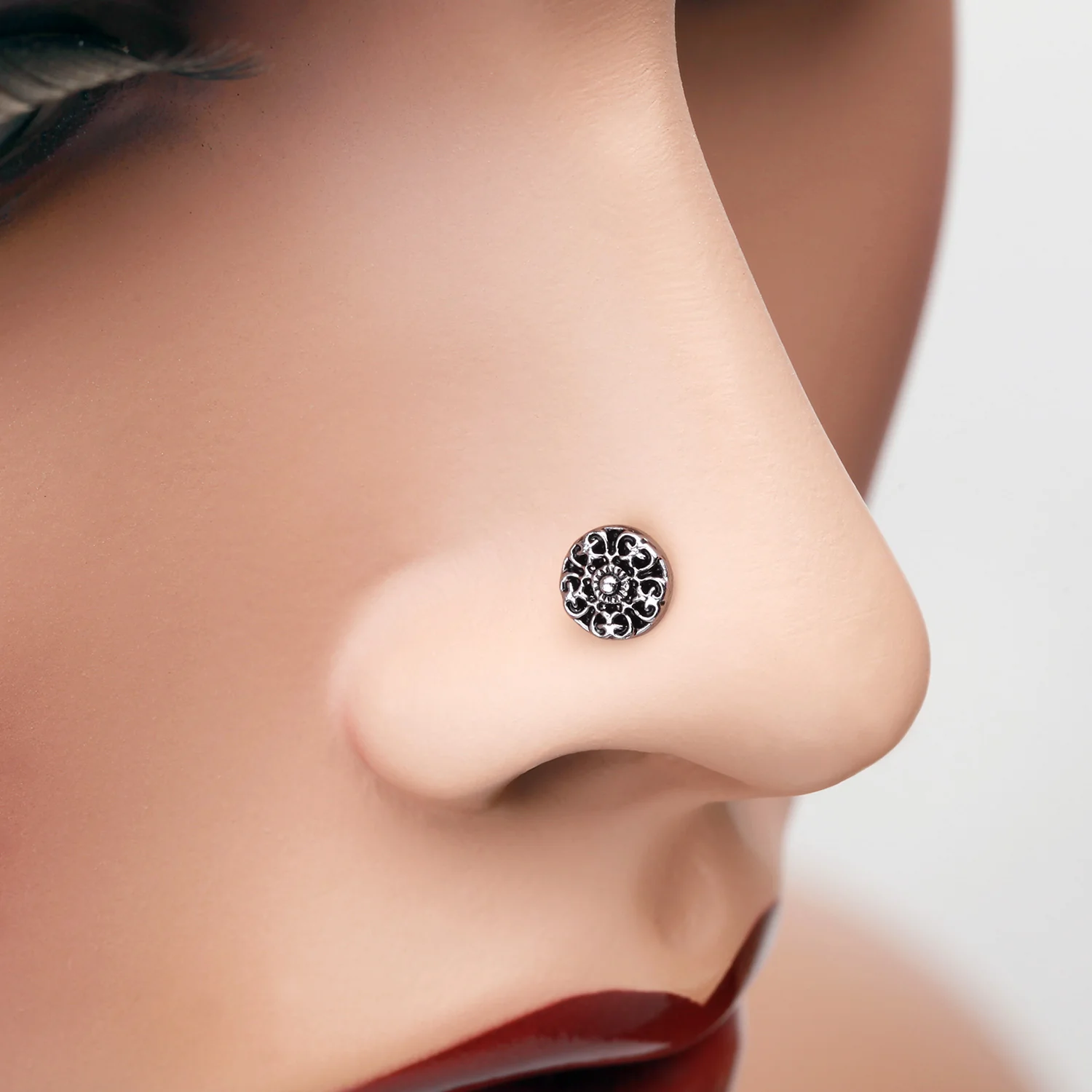 Kali Ornate Filigree Icon Nose Stud Ring - Image 2