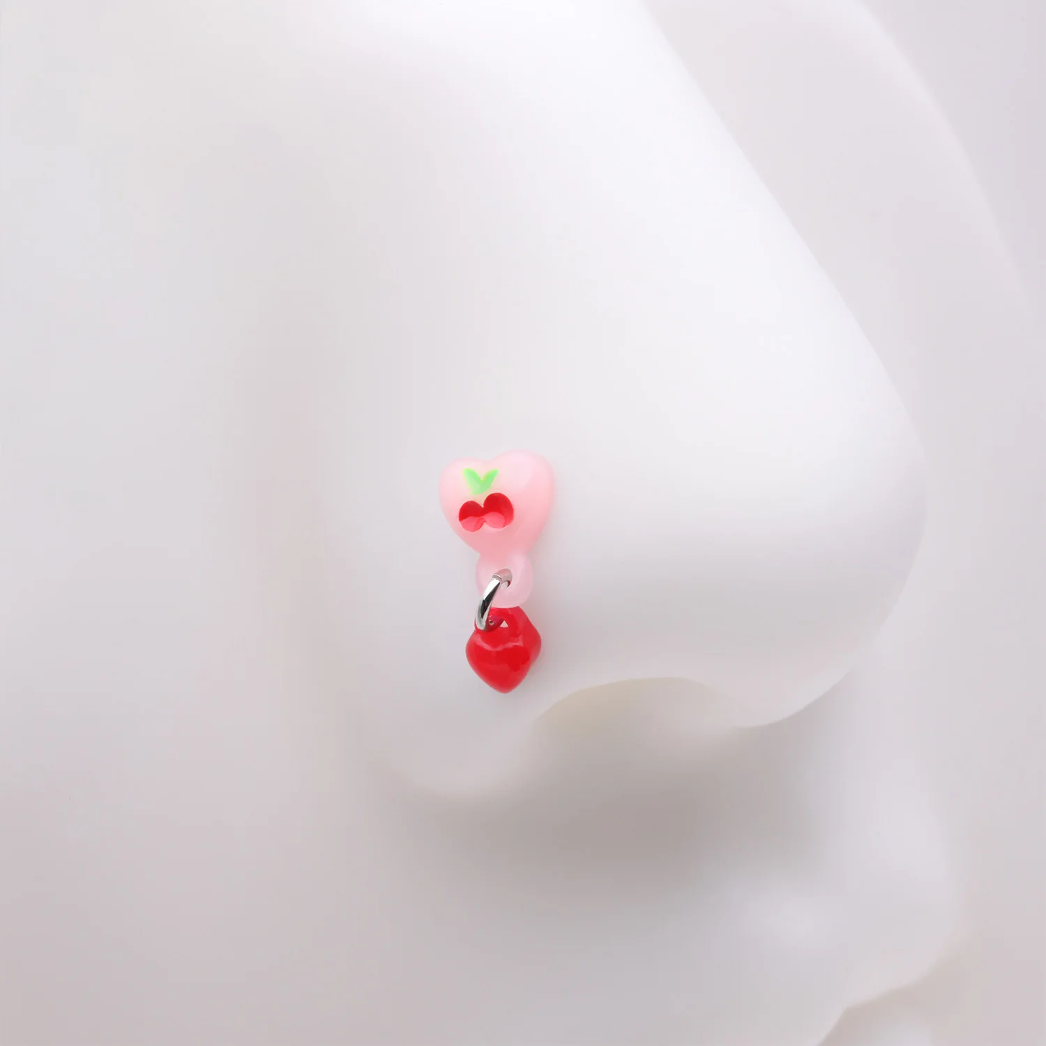Kawaii Pop Cherry Heart Dangle L-Shaped Nose Ring - Image 2