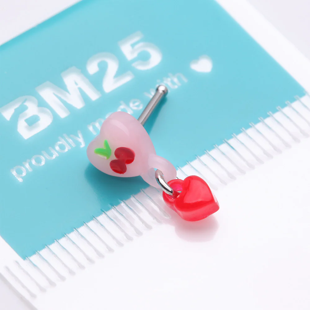 Kawaii Pop Cherry Heart Dangle Nose Stud Ring - Image 5