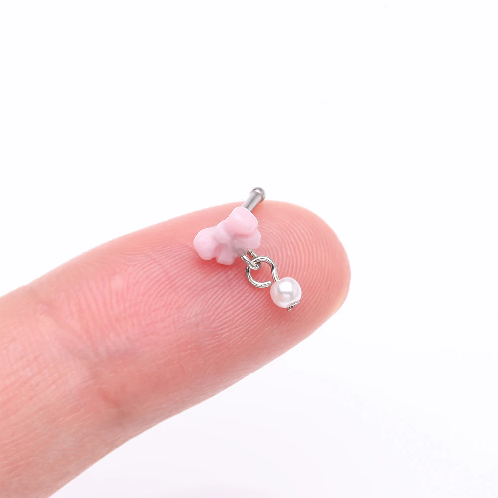 Kawaii Pop Fluffy Bow-Tie Pearlescent Dangle Nose Stud Ring - Image 3