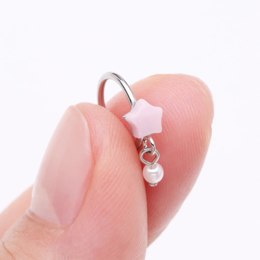 Kawaii Pop Fluffy Star Pearlescent Dangle Bendable Hoop Ring - Image 3