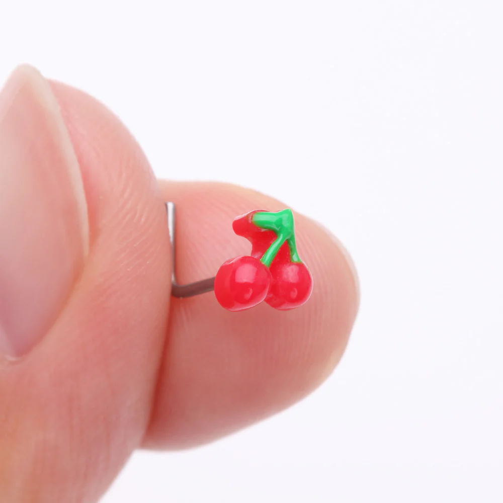 Kawaii Pop Juicy Red Cherry L-Shaped Nose Ring - Image 3