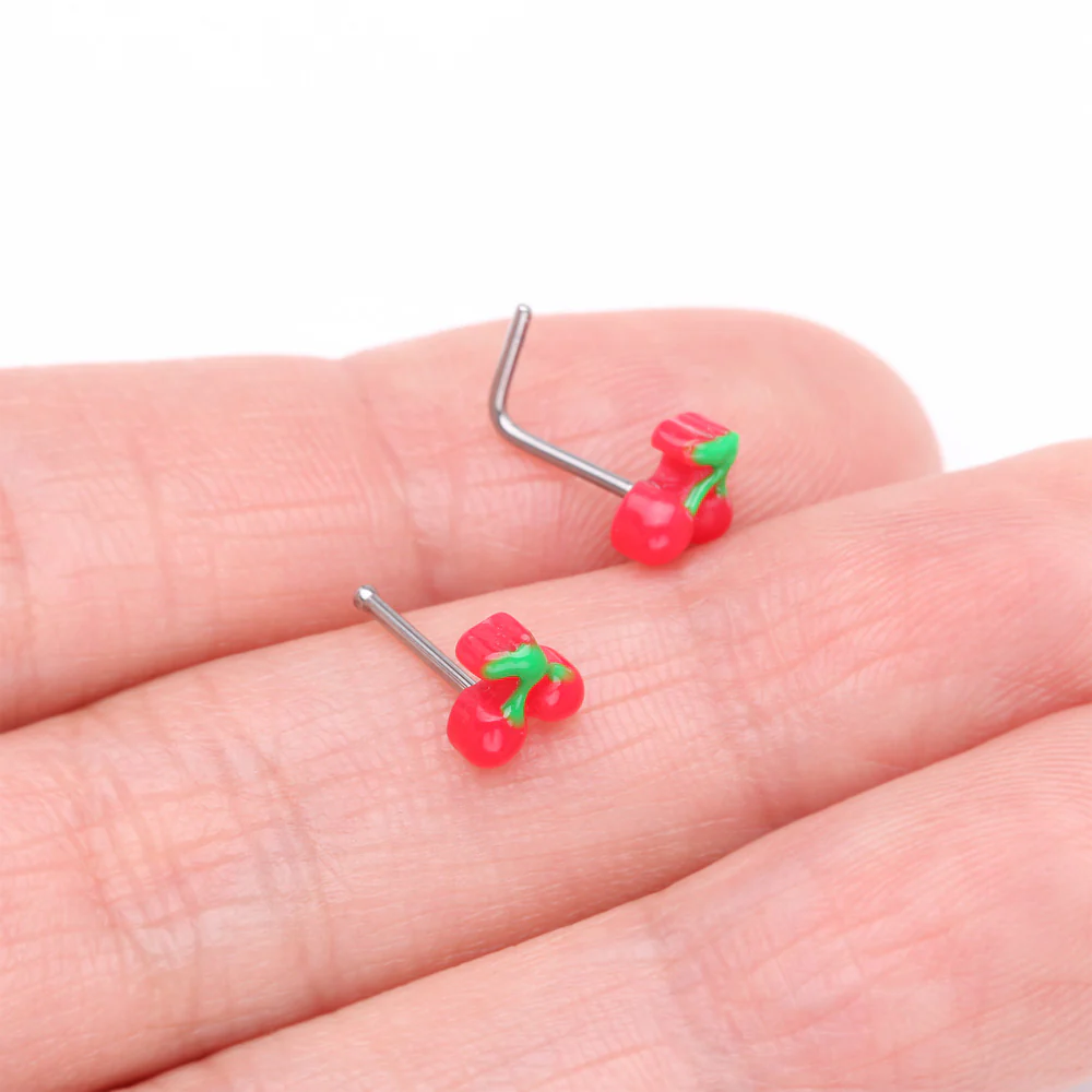 Kawaii Pop Juicy Red Cherry L-Shaped Nose Ring - Image 4