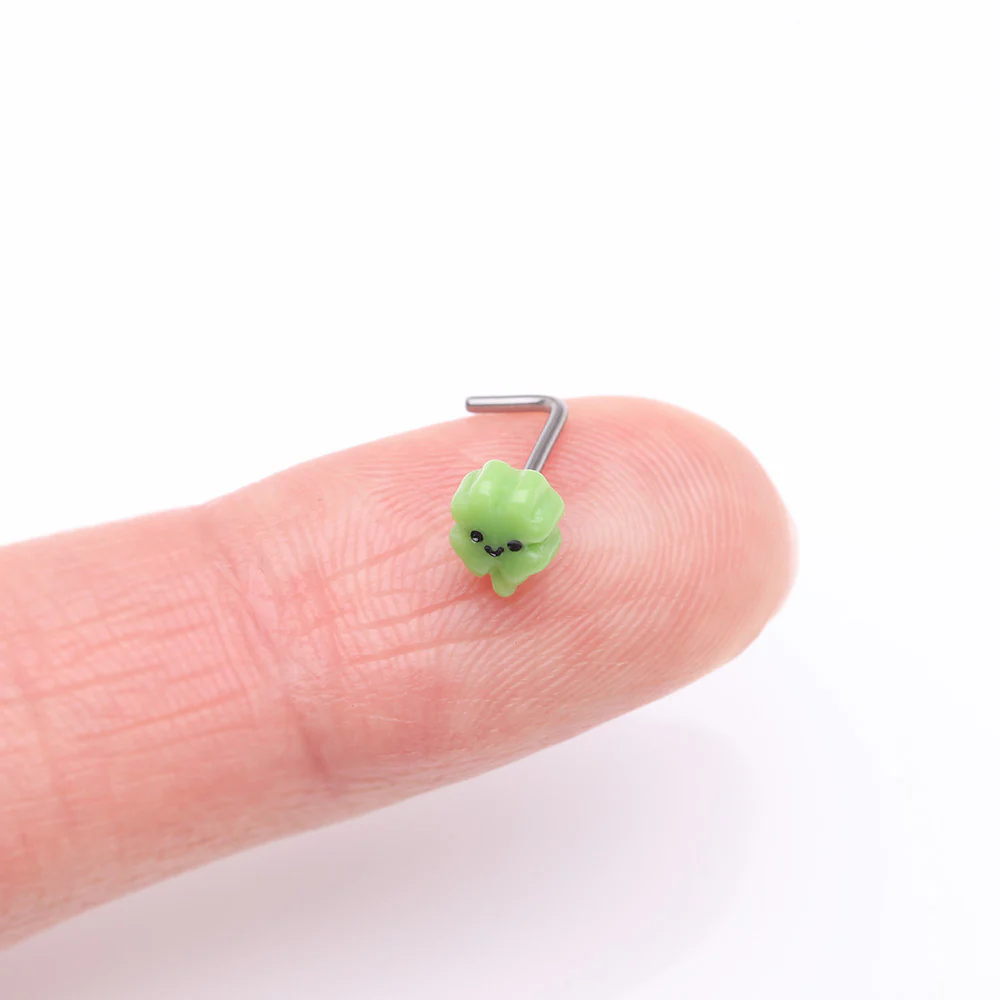 Kawaii Pop Lucky Shamrock Clover L-Shaped Nose Ring - Image 3