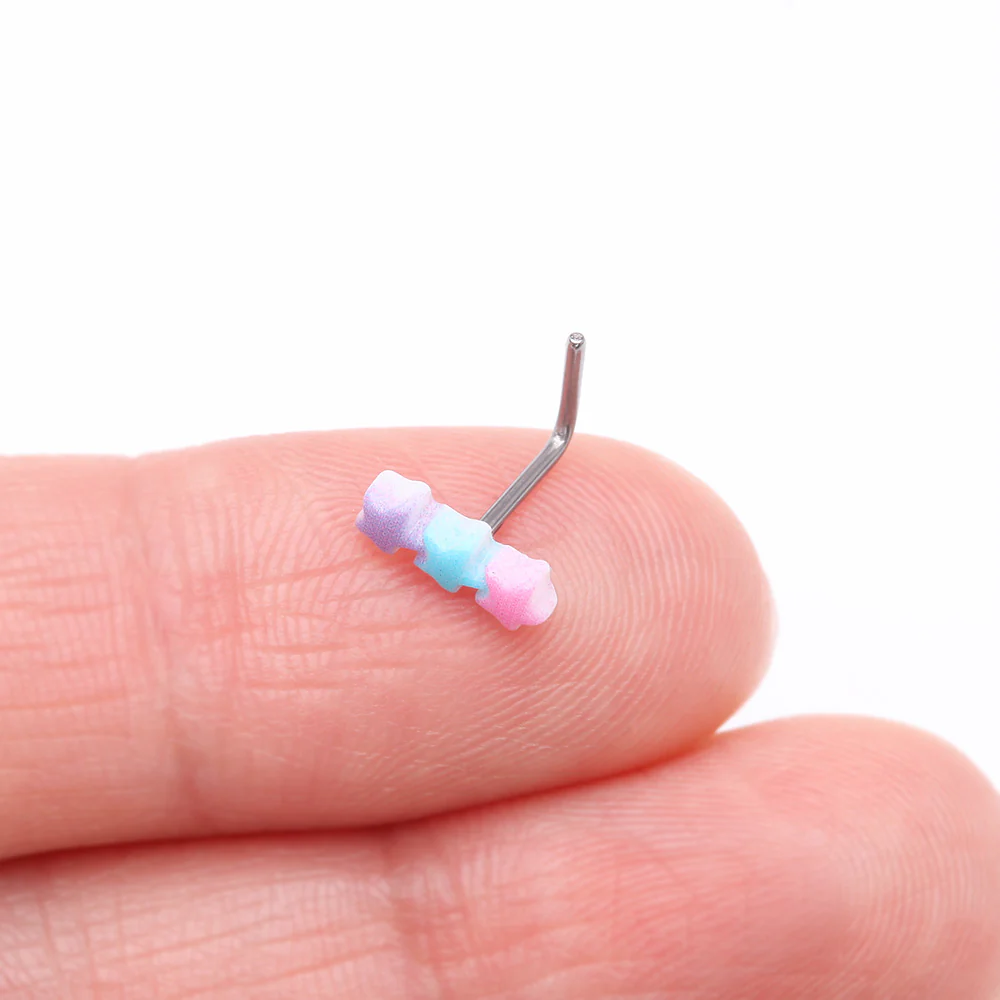 Kawaii Pop Pastel Assorted Star Trio L-Shaped Nose Ring - Image 3