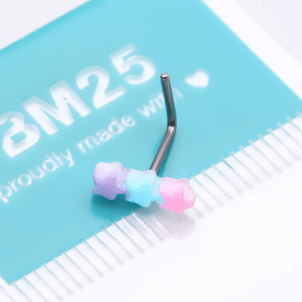 Kawaii Pop Pastel Assorted Star Trio L-Shaped Nose Ring - Image 5