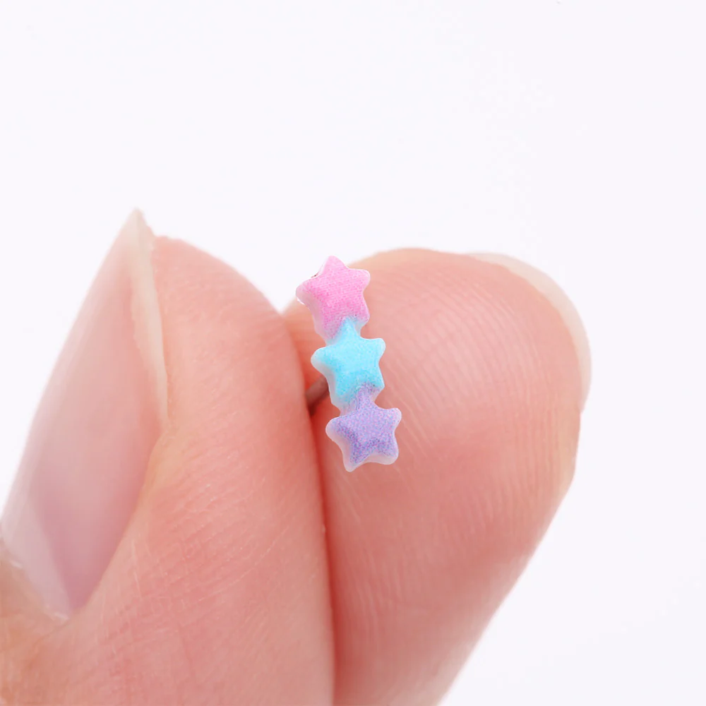 Kawaii Pop Pastel Assorted Star Trio Nose Stud Ring - Image 3