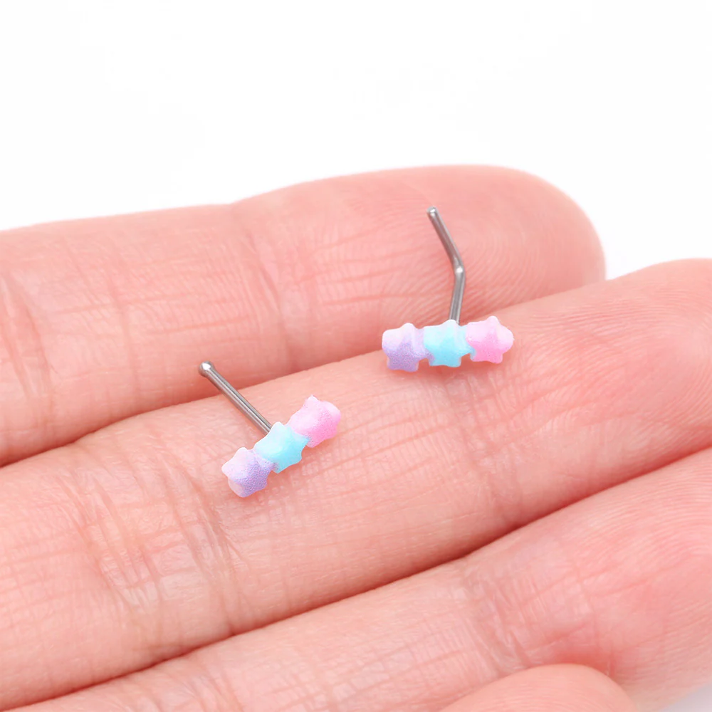 Kawaii Pop Pastel Assorted Star Trio Nose Stud Ring - Image 4