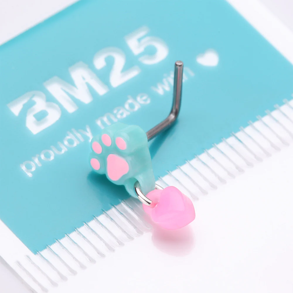 Kawaii Pop Paw Heart Dangle L-Shaped Nose Ring - Image 5