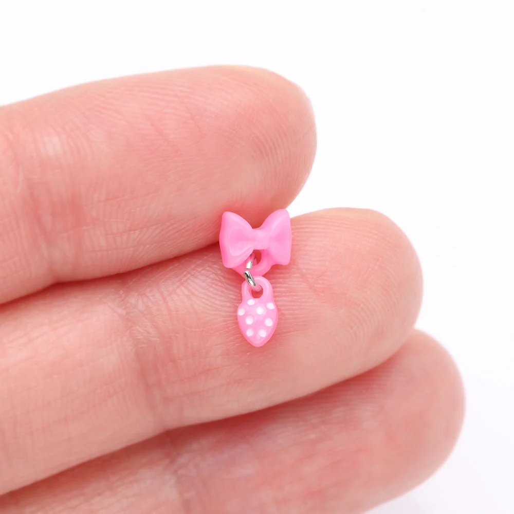 Kawaii Pop Pink Bow-Tie with Polka Dot Dangle L-Shaped Nose Ring - Image 3