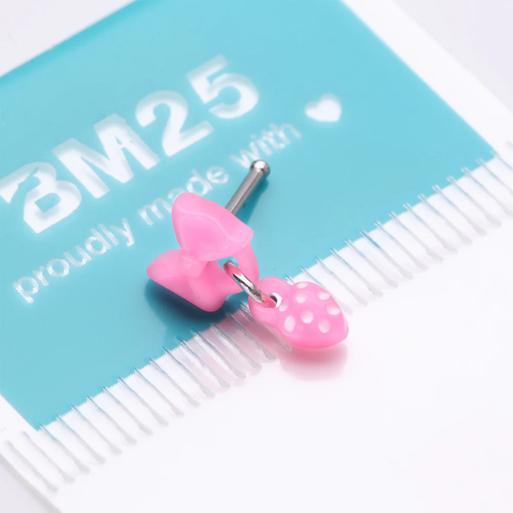 Kawaii Pop Pink Bow-Tie with Polka Dot Dangle Nose Stud Ring - Image 5