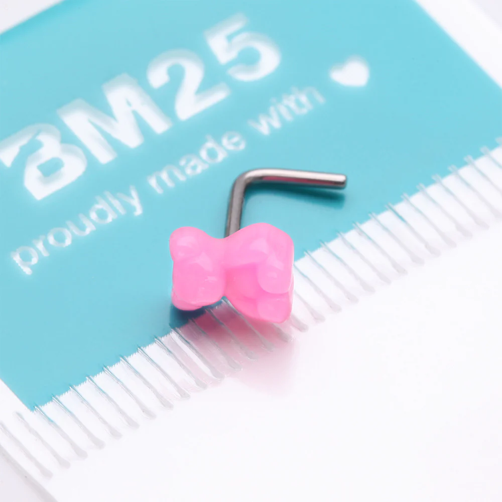 Kawaii Pop Pink Teddy Bear L-Shaped Nose Ring - Image 5