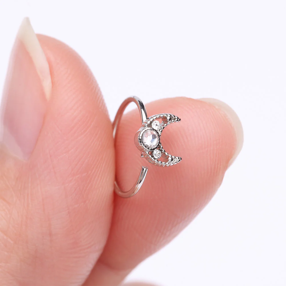 Lacey Crescent Moon Sparkle Bendable Hoop Ring - Image 3