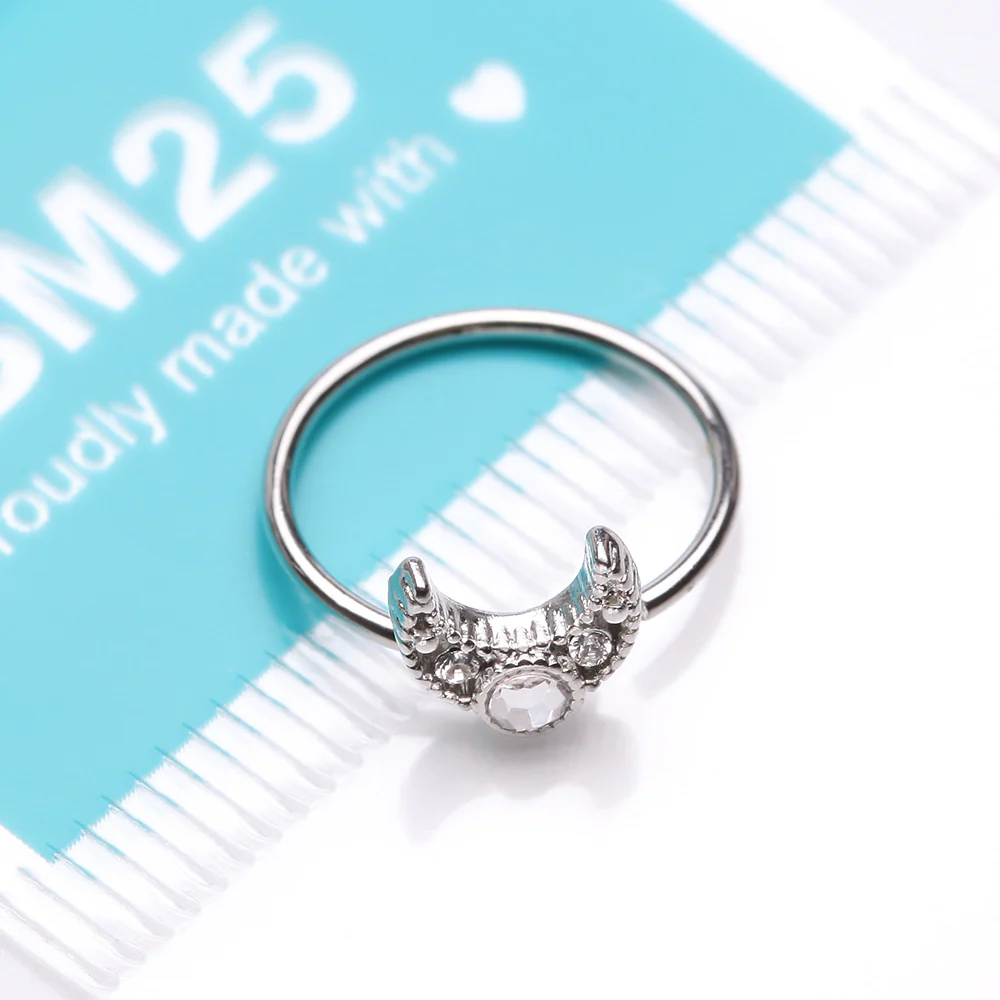 Lacey Crescent Moon Sparkle Bendable Hoop Ring - Image 4