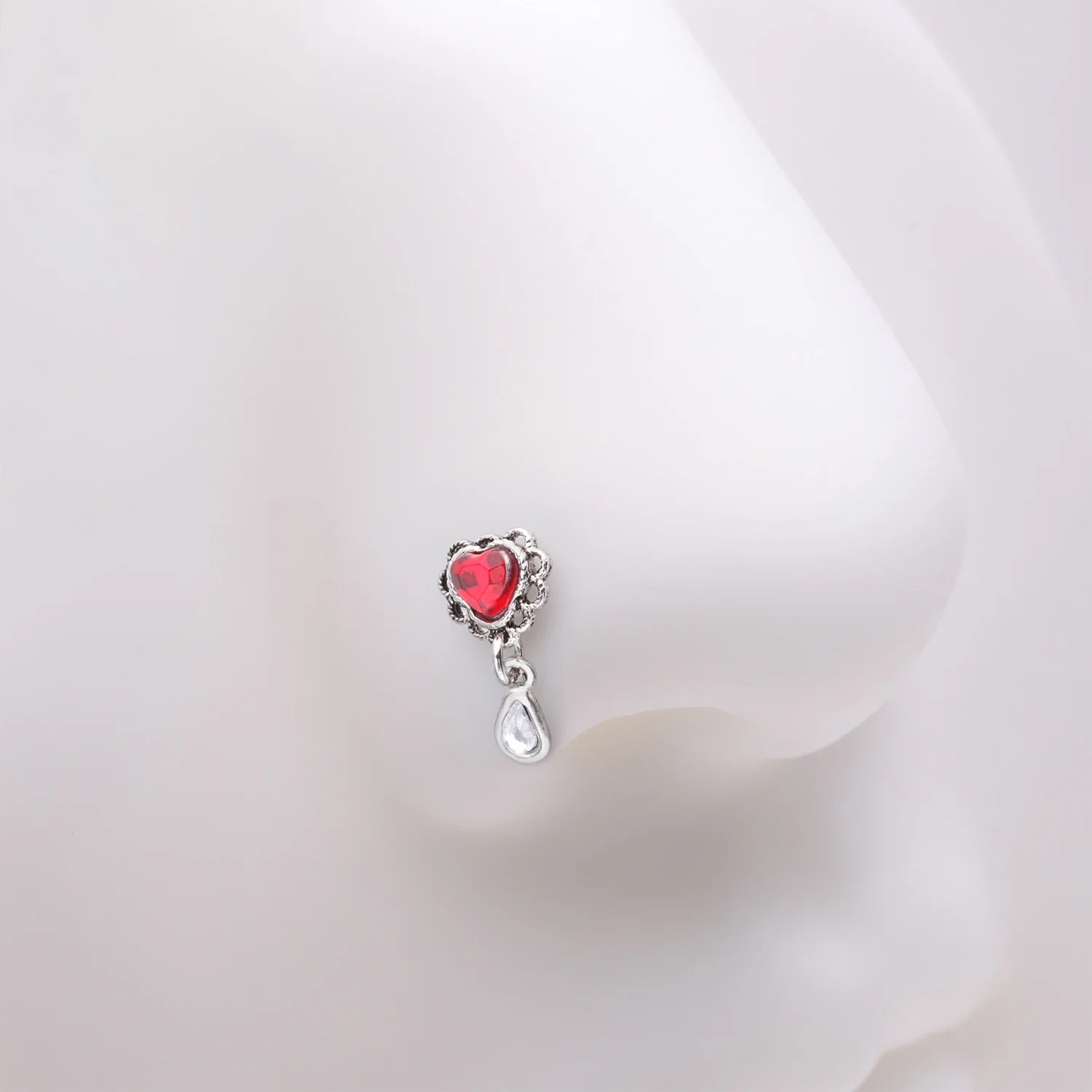 Lacey Heart Filigree Sparkle Dangle Nose Stud Ring - Image 2