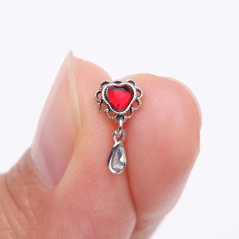 Lacey Heart Filigree Sparkle Dangle Nose Stud Ring - Image 3