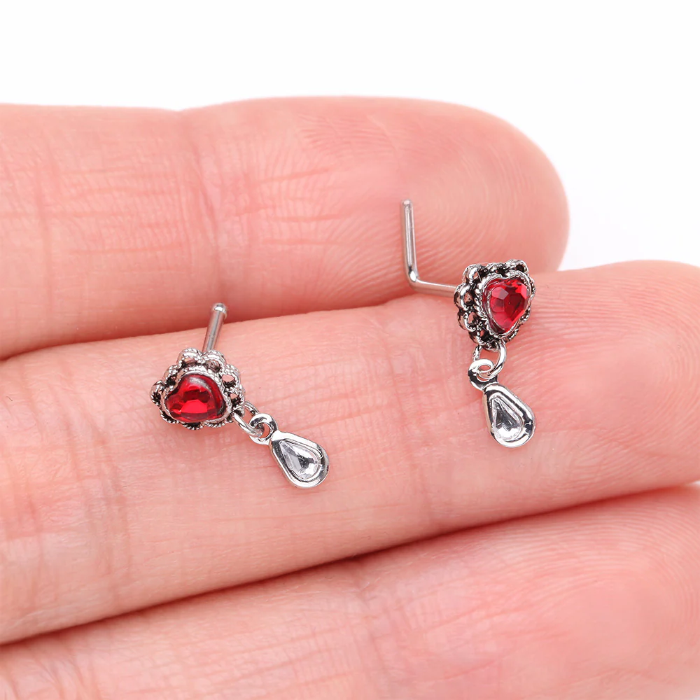 Lacey Heart Filigree Sparkle Dangle Nose Stud Ring - Image 4