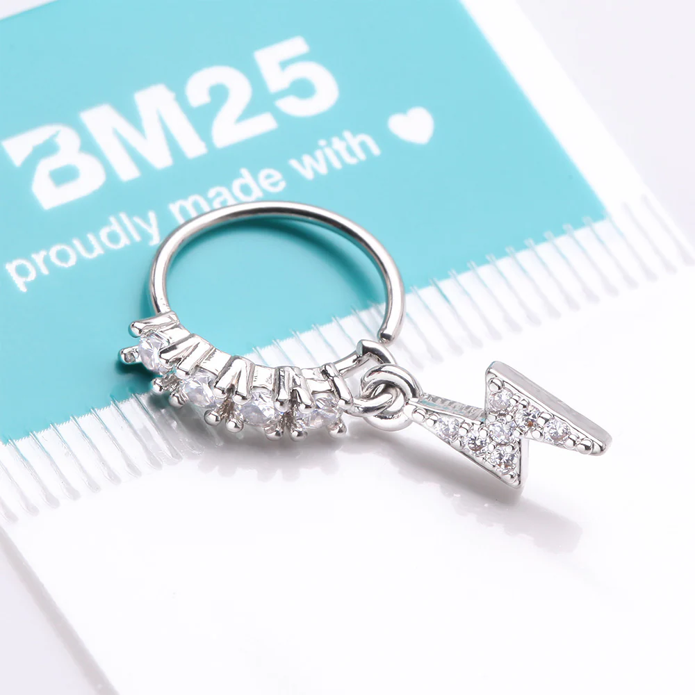 Lightning Bolt Sparkle Dangle Multi-Gem Lined Bendable Hoop Ring - Image 4