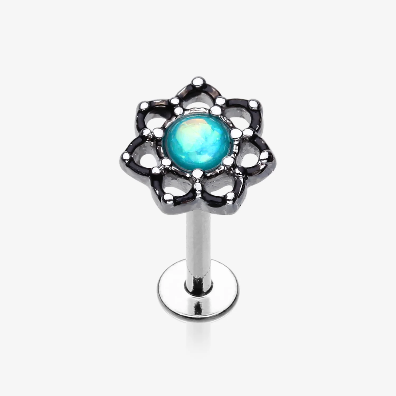 Lotus Flower Filigree Opal Sparkle Steel Labret
