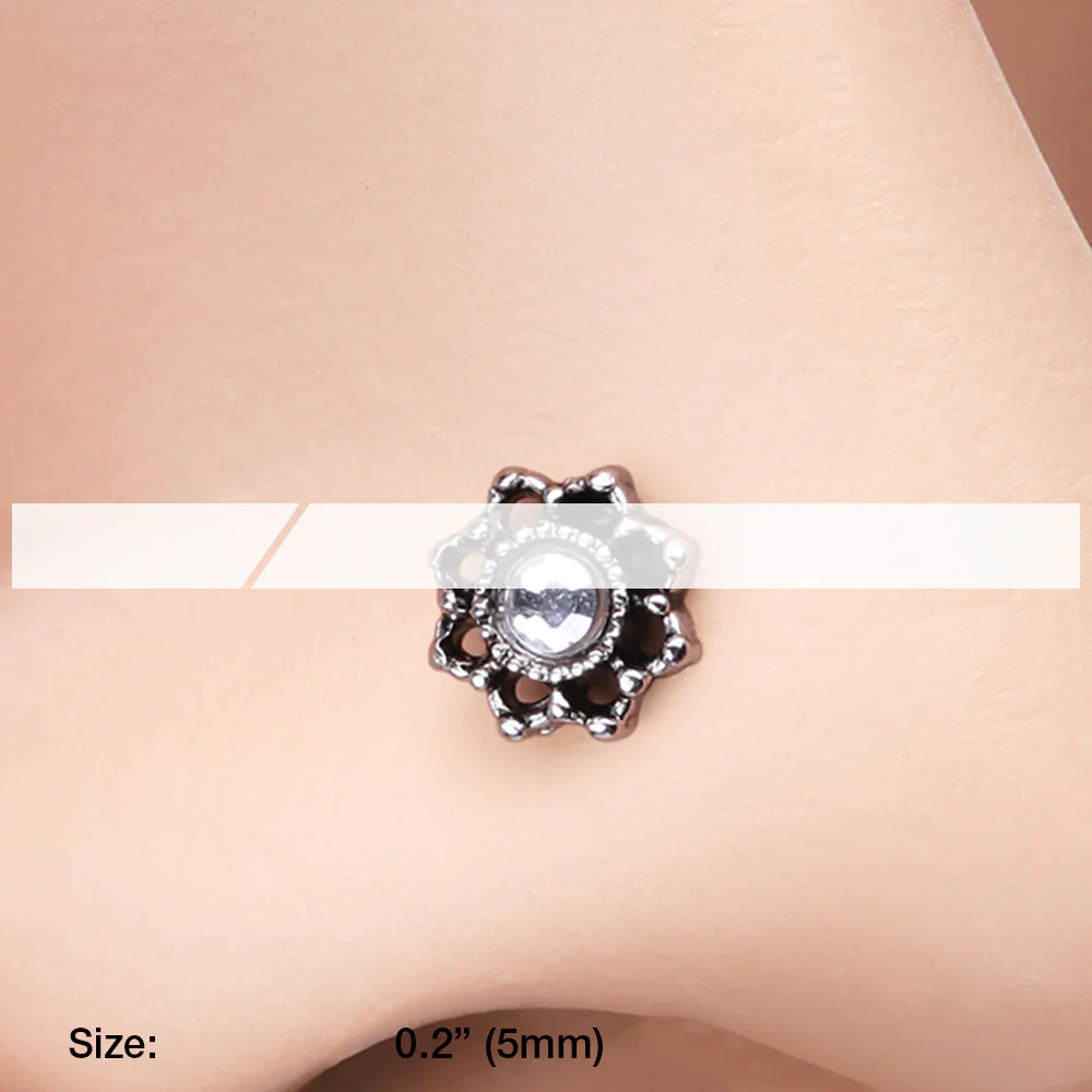 Lotus Flower Filigree Sparkle Icon L-Shaped Nose Ring - Image 3