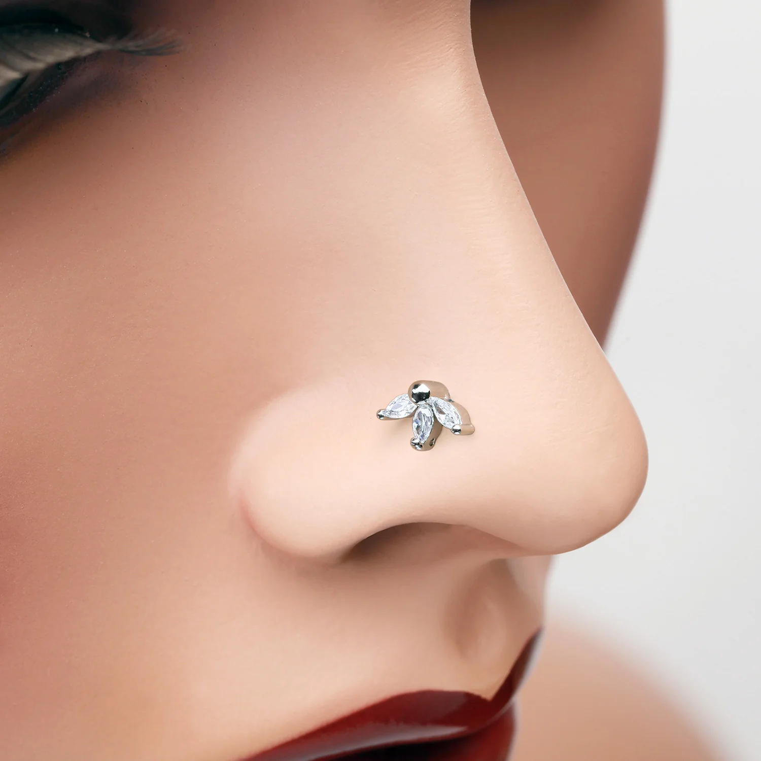Lotus Marquise Flower Sparkle Multi-Gem Nose Stud Ring - Image 2