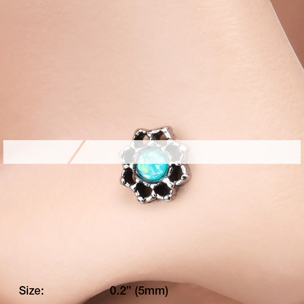 Lotus Opal Sparkle Filigree Icon L-Shaped Nose Ring - Image 3