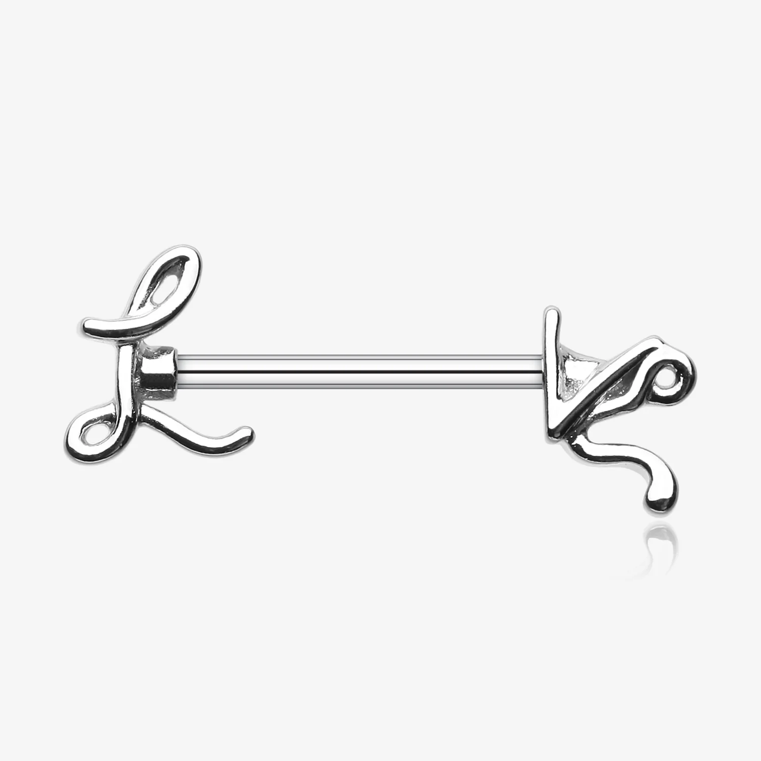 A Pair of LOVE Script Nipple Barbell Ring