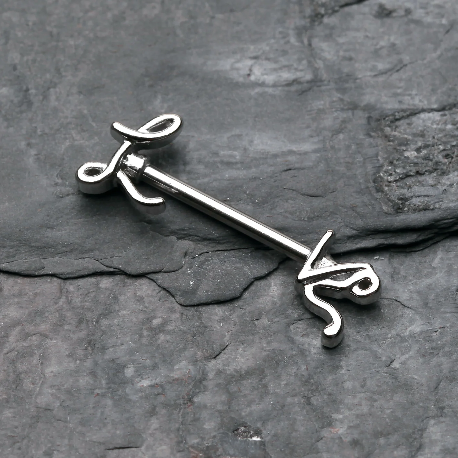 A Pair of LOVE Script Nipple Barbell Ring - Image 2