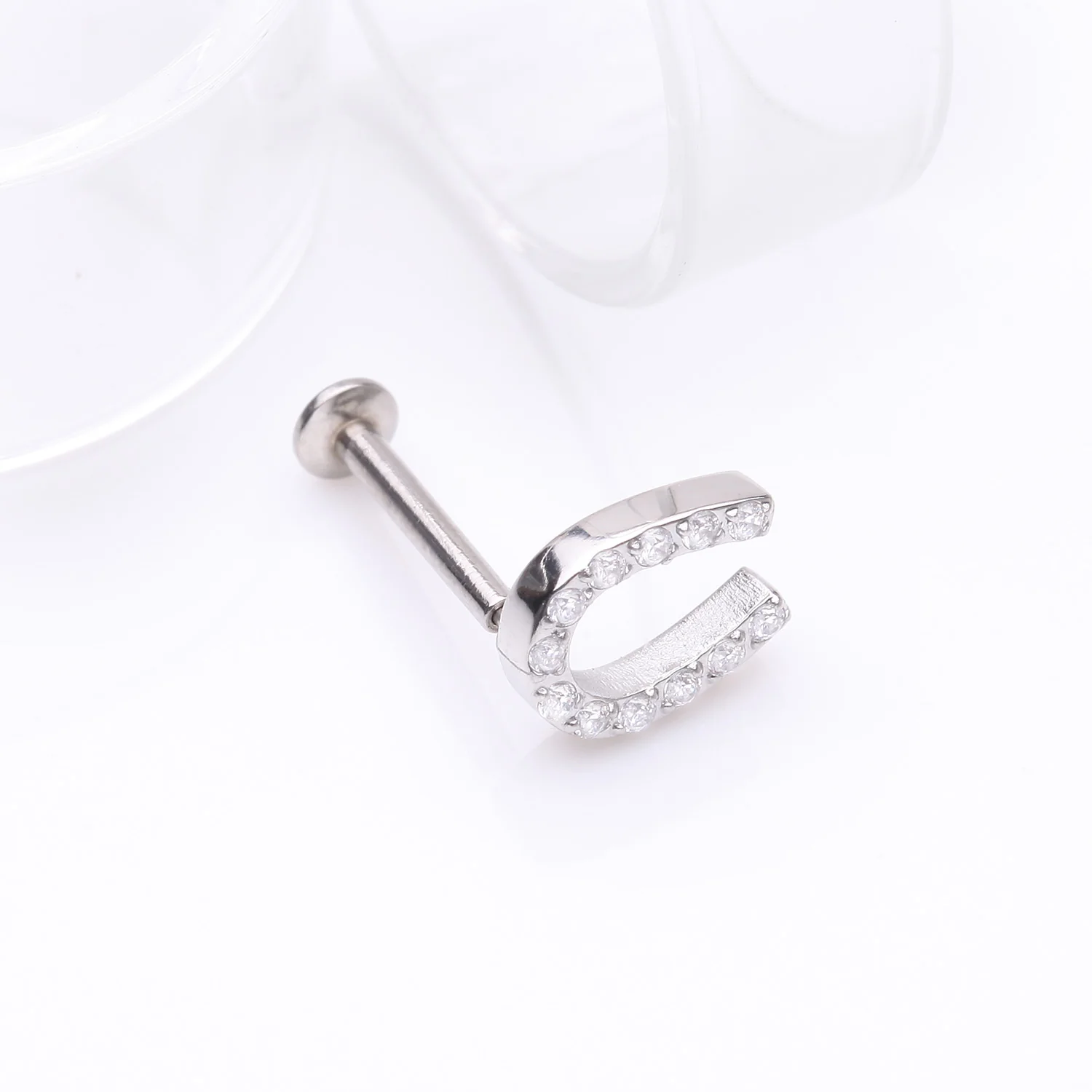 Lucky Charm Sparkle Horseshoe Threadless Flat Back Stud Labret - Image 2