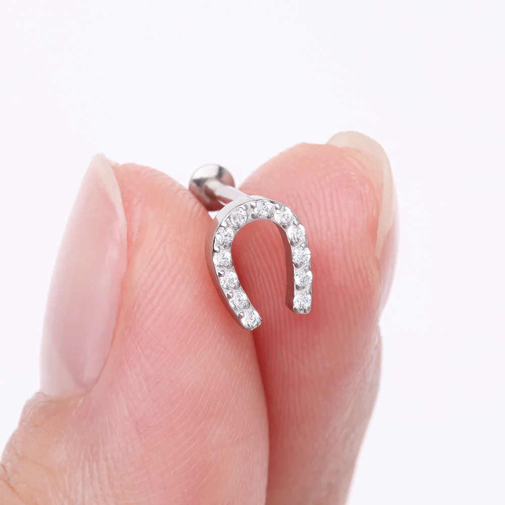 Lucky Charm Sparkle Horseshoe Threadless Flat Back Stud Labret - Image 3
