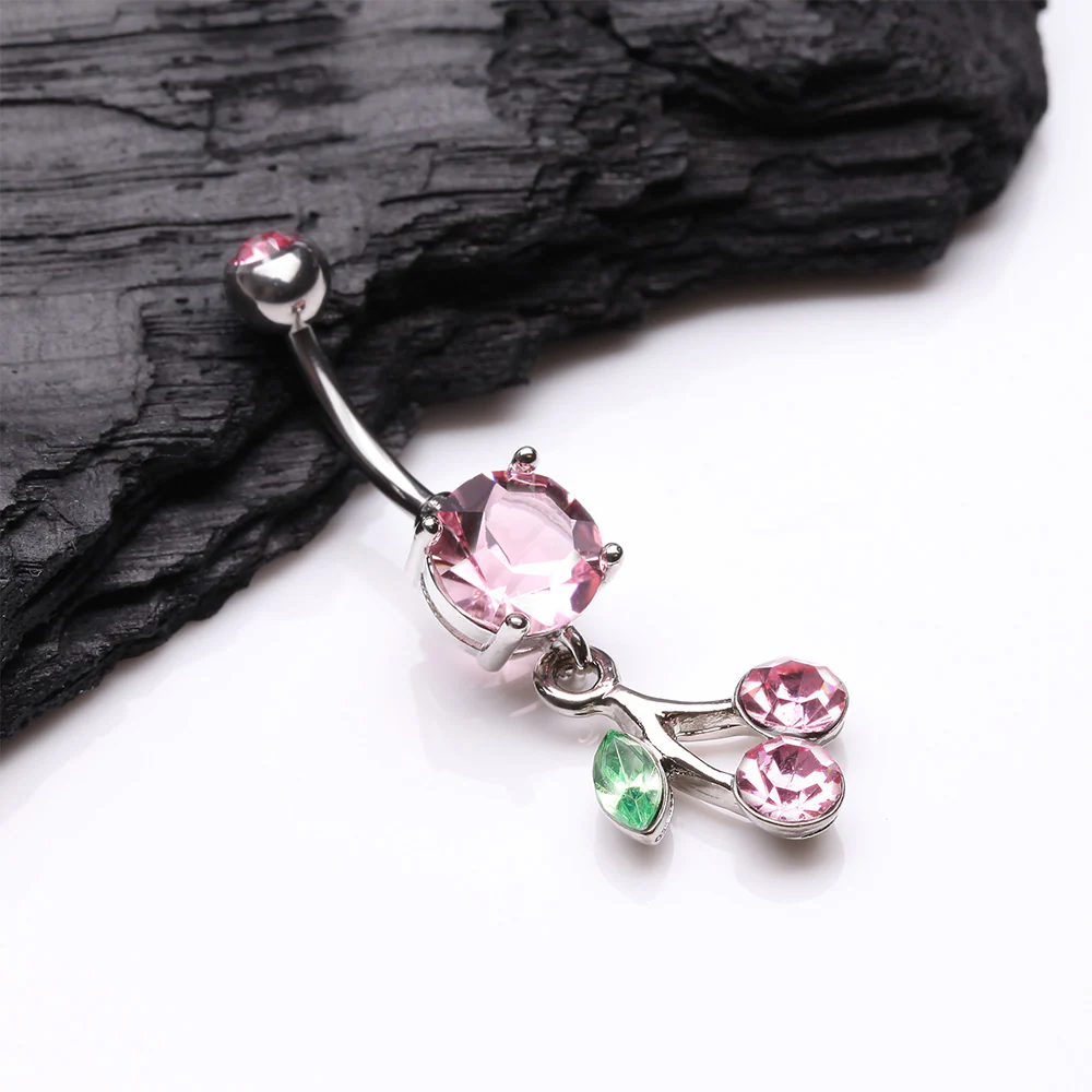 Lucky Cherry Sparkle Belly Button Ring - Image 3