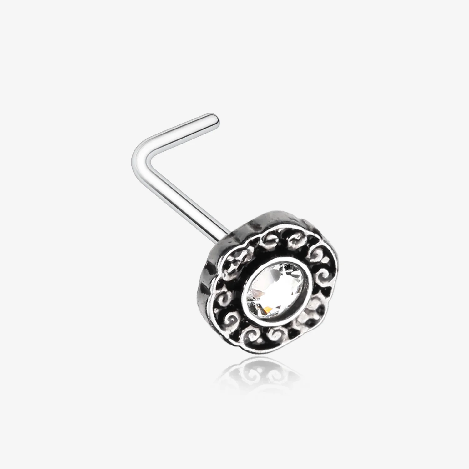 Luna Ornate Filigree Sparkle Icon L-Shaped Nose Ring