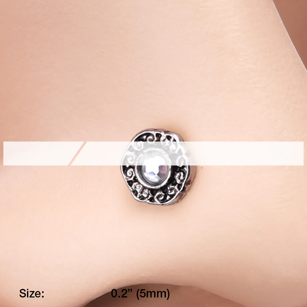 Luna Ornate Filigree Sparkle Icon L-Shaped Nose Ring - Image 3