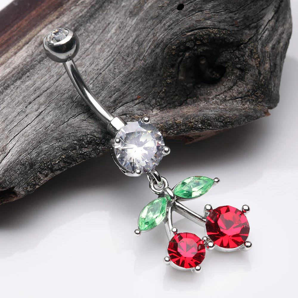 Luscious Cherry Sparkle Belly Button Ring - Image 3