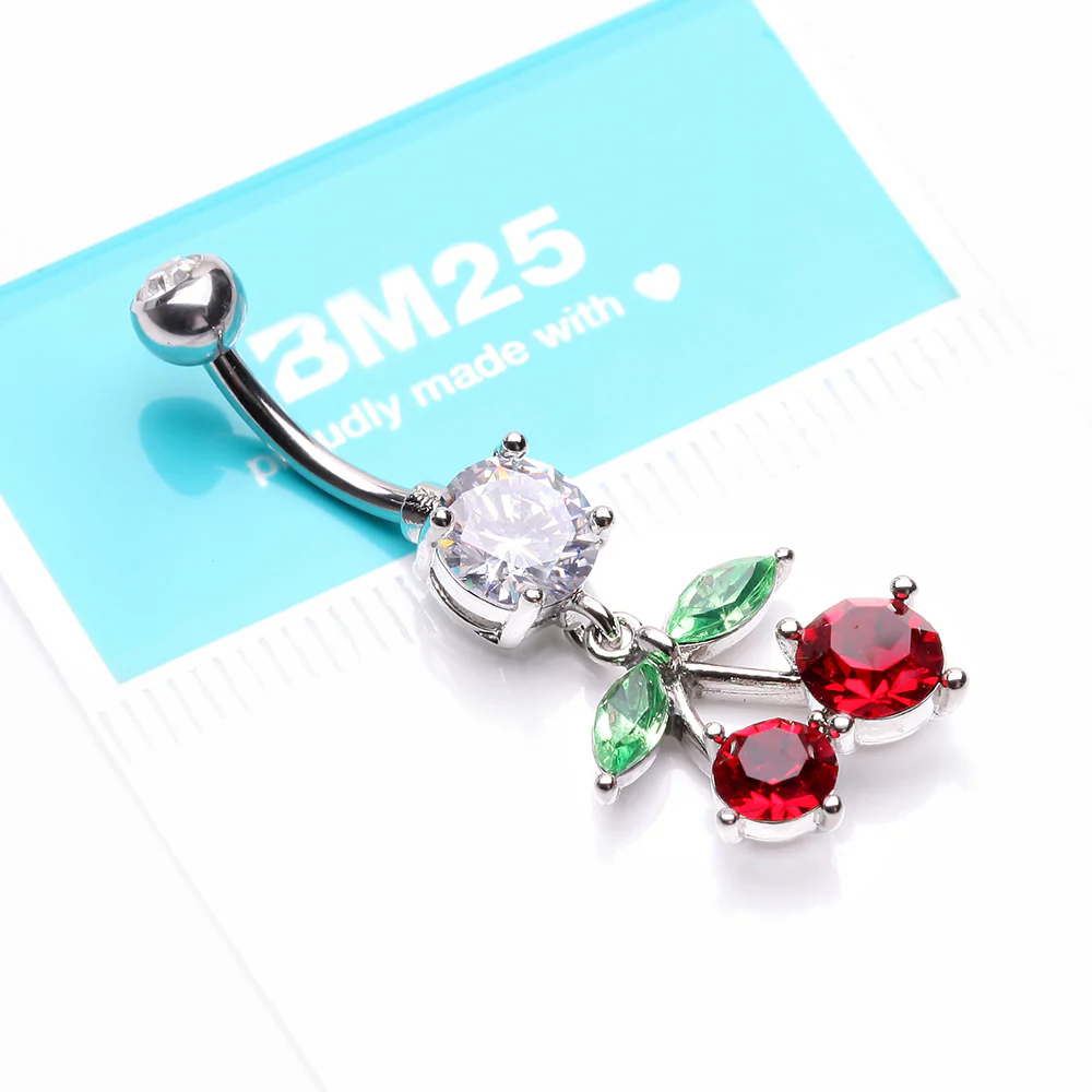 Luscious Cherry Sparkle Belly Button Ring - Image 4