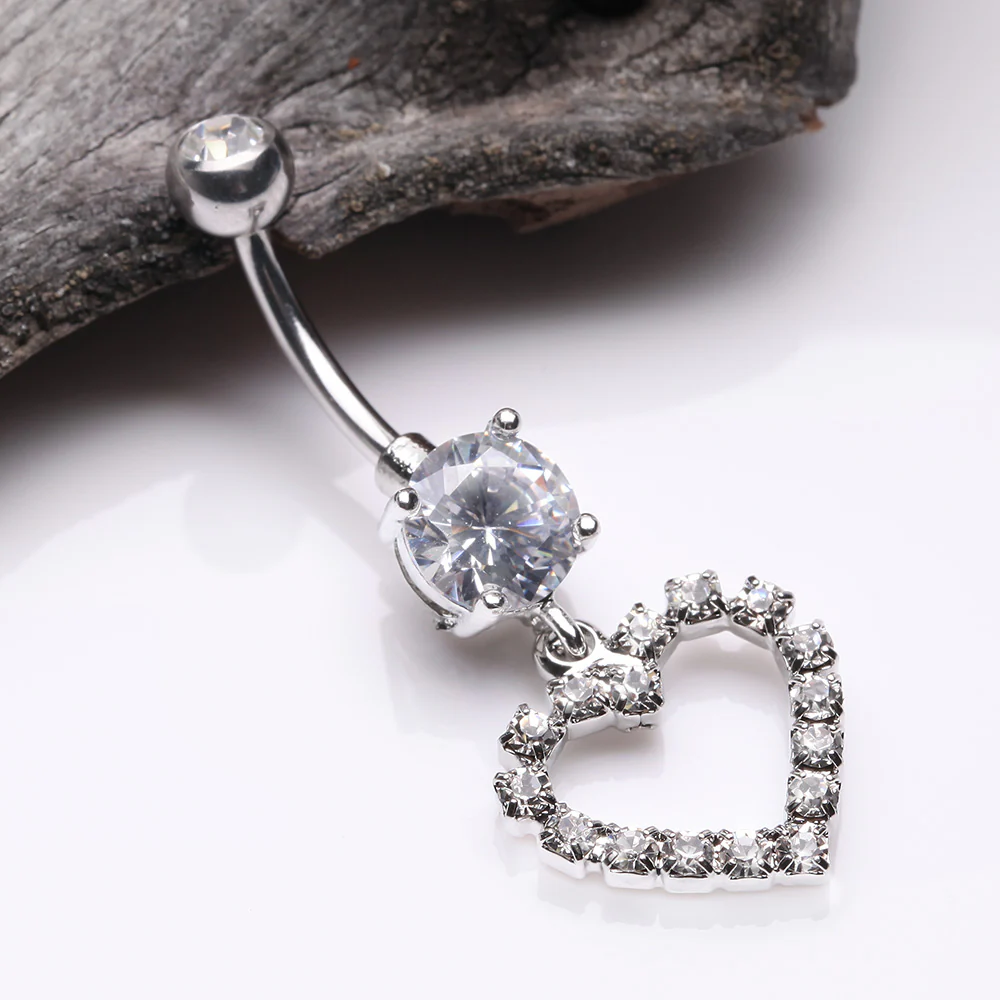Luscious Hollow Heart Sparkle Splendid Belly Button Ring - Image 3