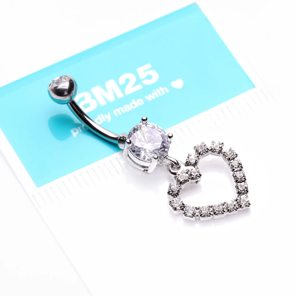 Luscious Hollow Heart Sparkle Splendid Belly Button Ring - Image 4