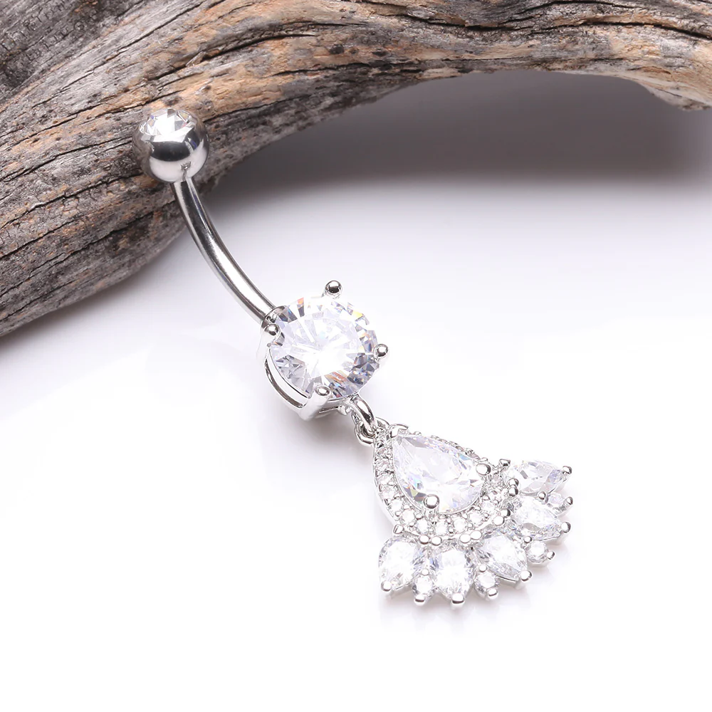 Magnificent Sparkle Floral Teardrop Belly Button Ring - Image 3