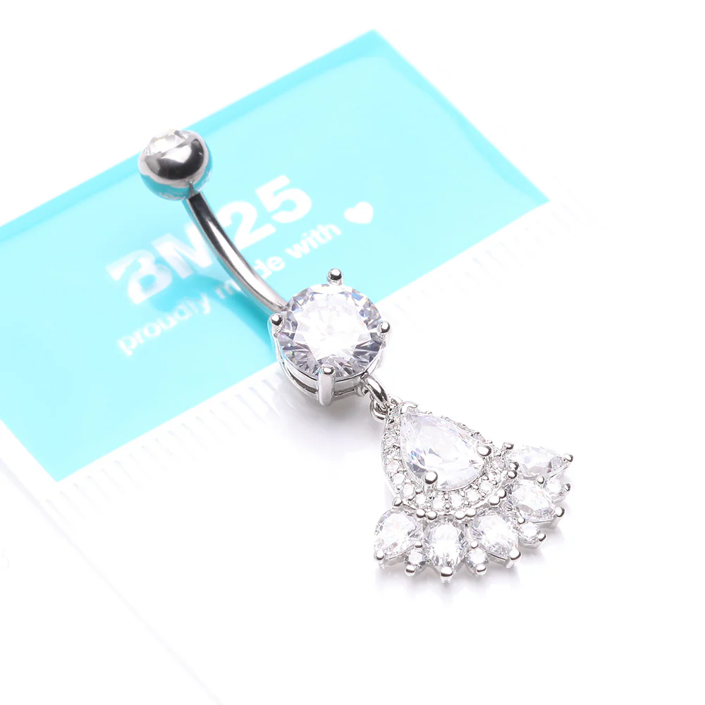 Magnificent Sparkle Floral Teardrop Belly Button Ring - Image 5