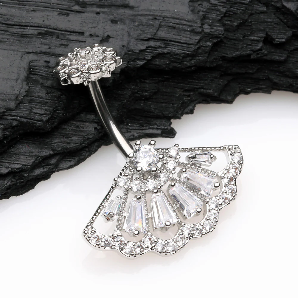 Majestic Fan Brilliant Sparkle Internally Threaded Belly Button Ring - Image 3