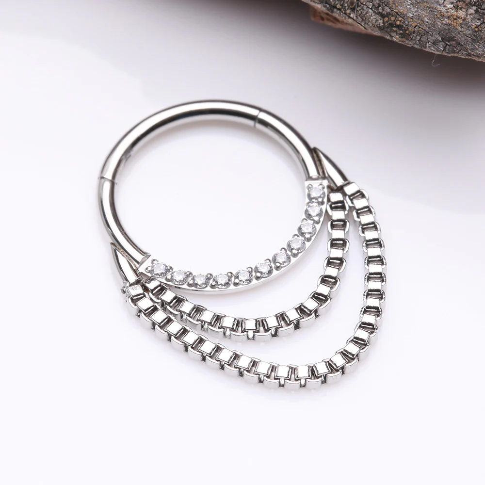 Majestic Sparkle Double Chained Seamless Clicker Hoop Ring - Image 3