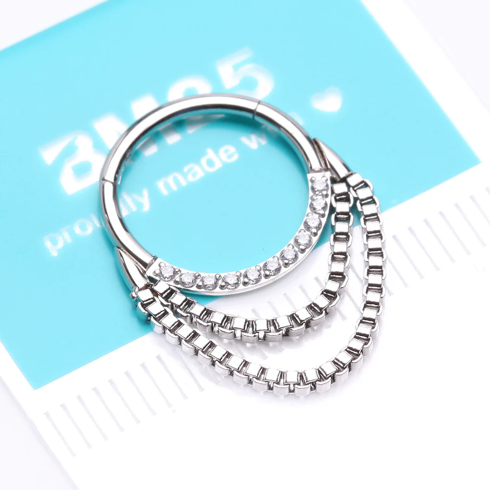 Majestic Sparkle Double Chained Seamless Clicker Hoop Ring - Image 4