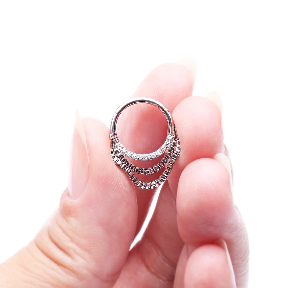 Majestic Sparkle Double Chained Seamless Clicker Hoop Ring - Image 5