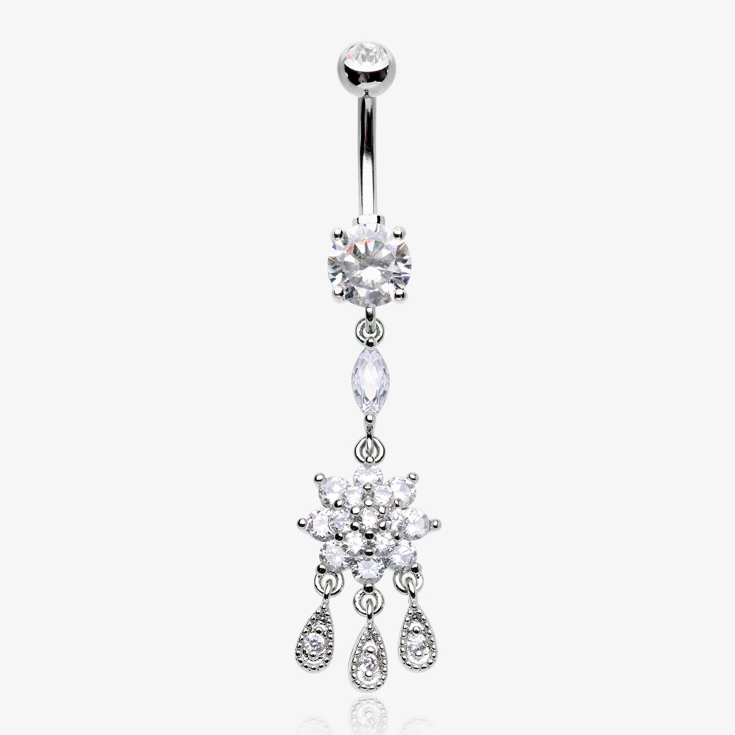 Mandala Flower Sparkle Teardrop Dangle Belly Button Ring