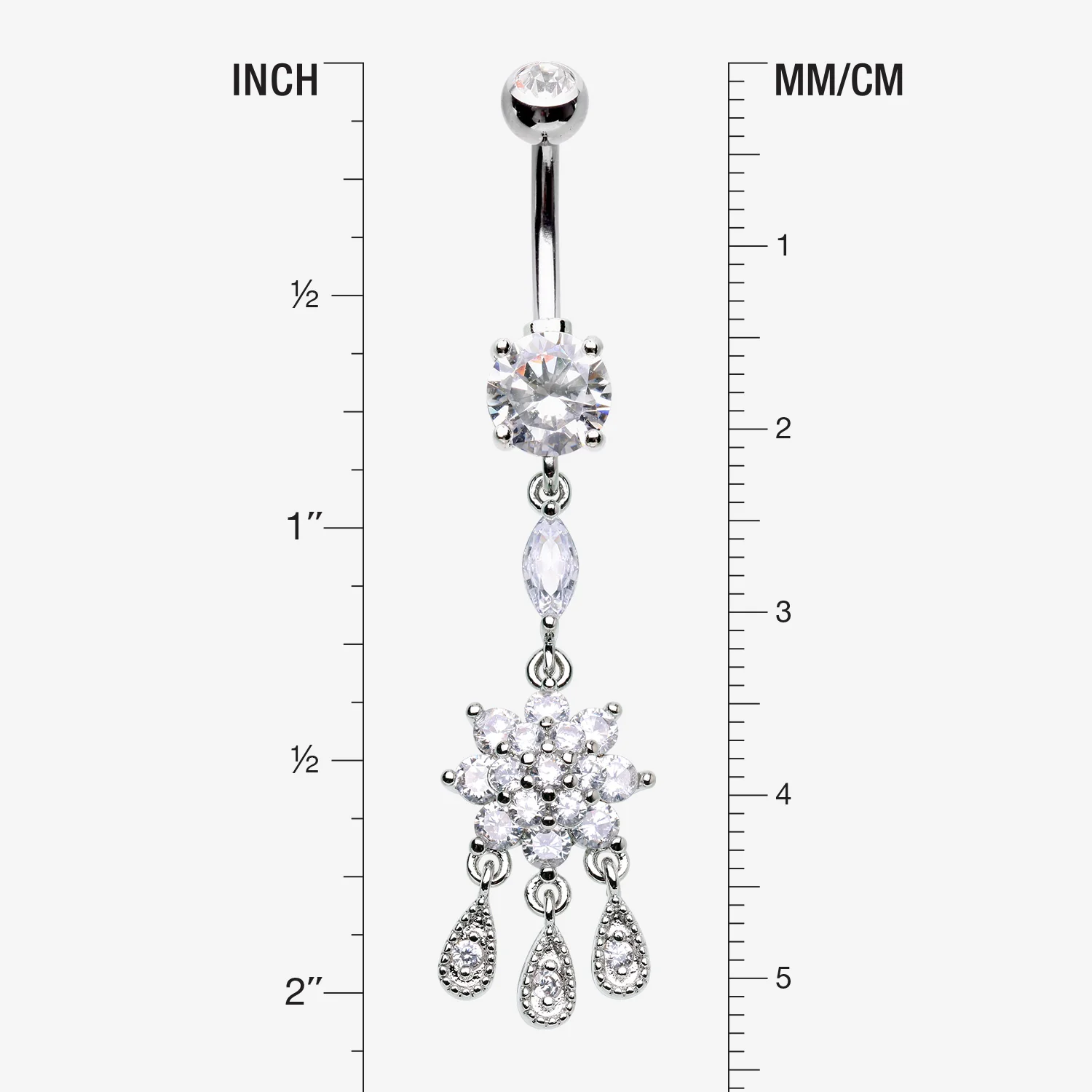 Mandala Flower Sparkle Teardrop Dangle Belly Button Ring - Image 2